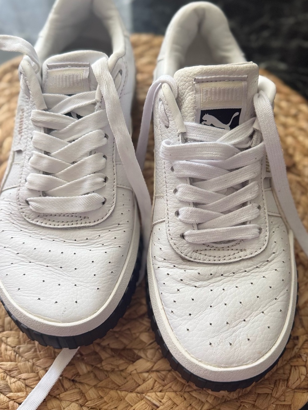 Puma White Leather Low-Top Sneakers with Black Outsole